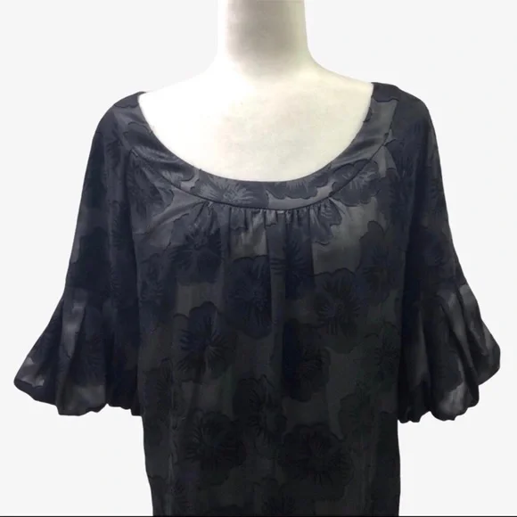 Ali Ro Anthropologie Silk Dress Floral Shift Dress Black Size 2 Scoop Neck - Picture 3 of 8